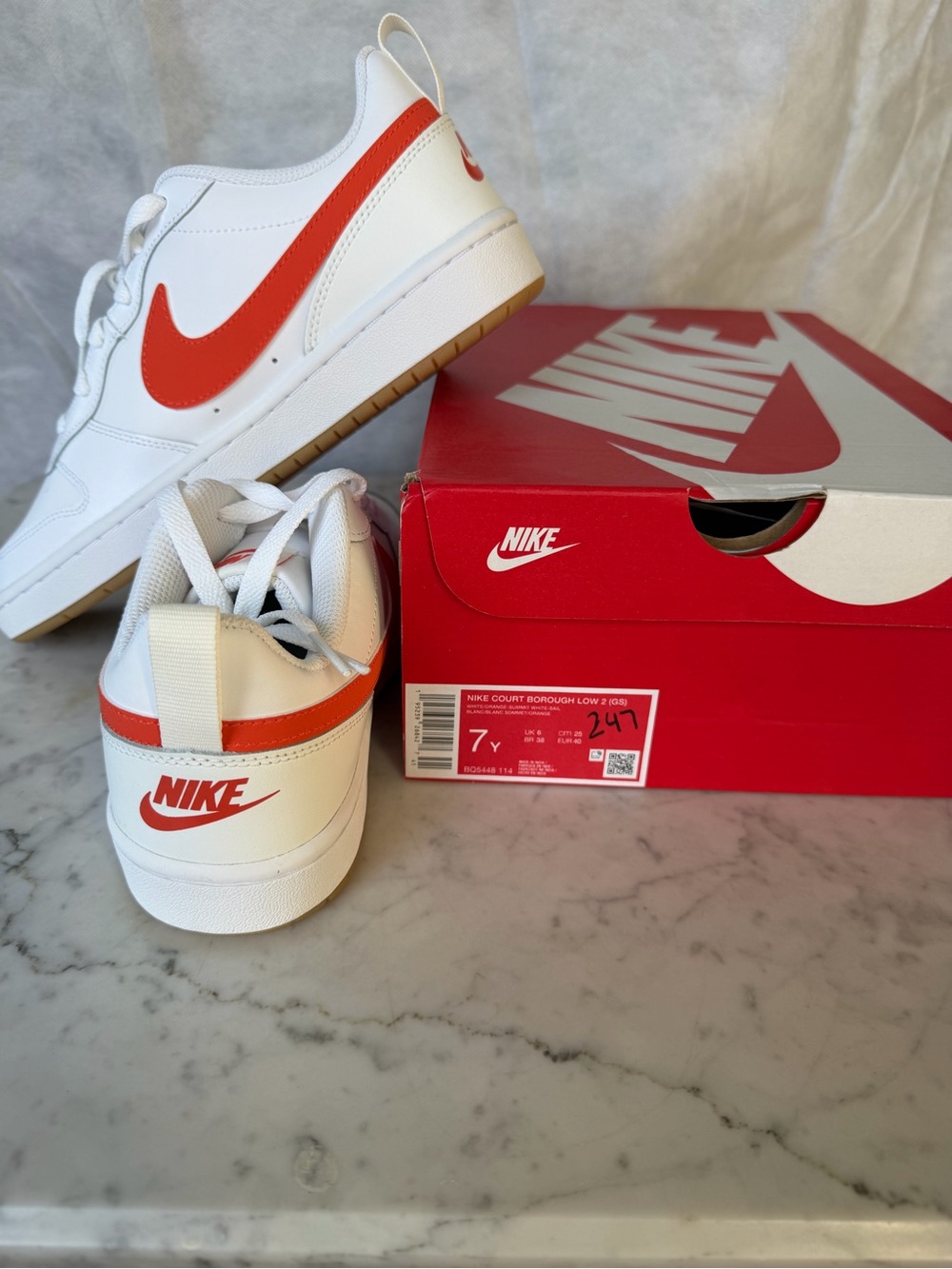 Nike Court Borough Low 2 - White/Orange (Youth) 7Y 8.5W